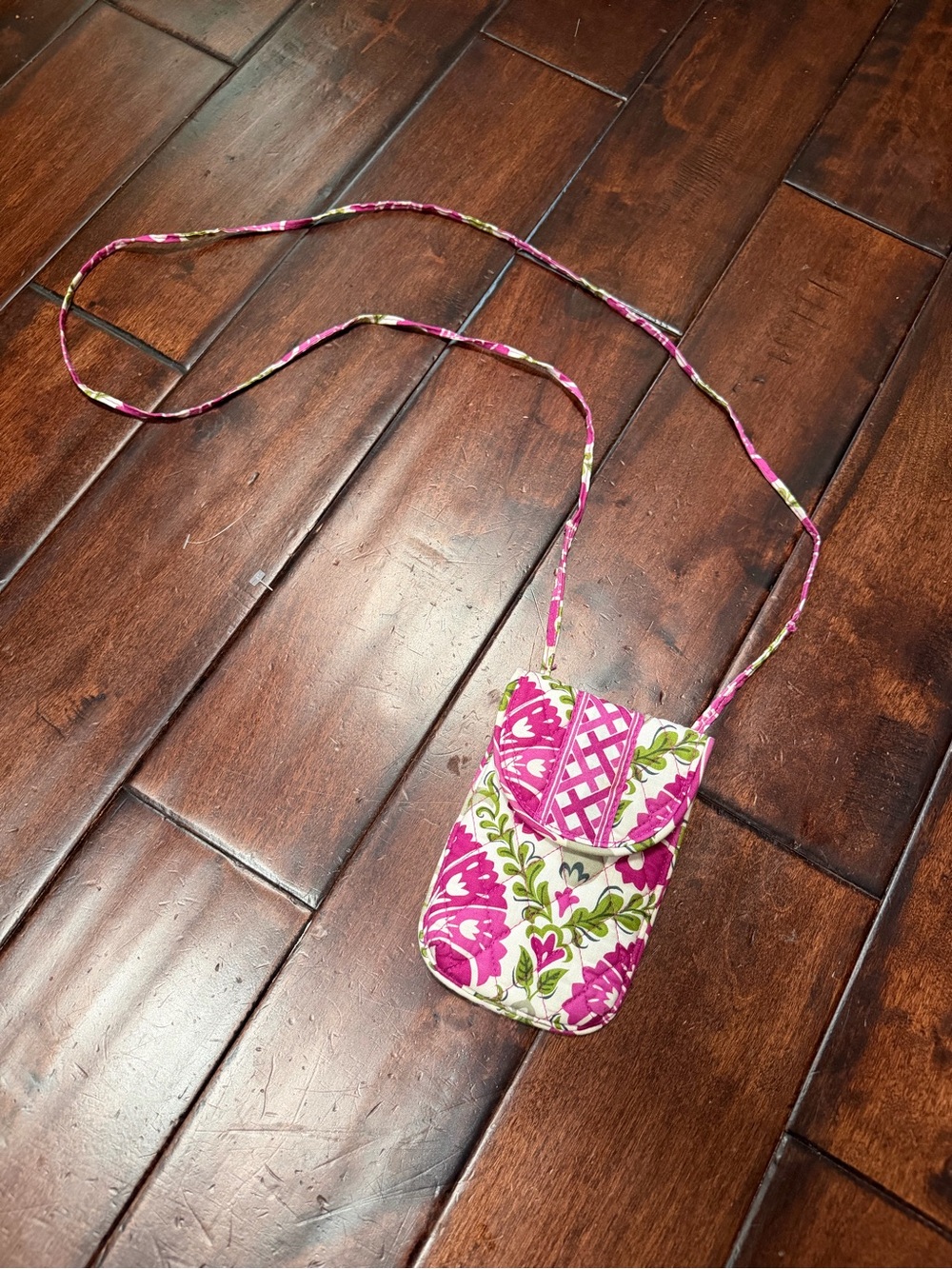Quilted Floral Crossbody Phone Pouch in Pink and Green